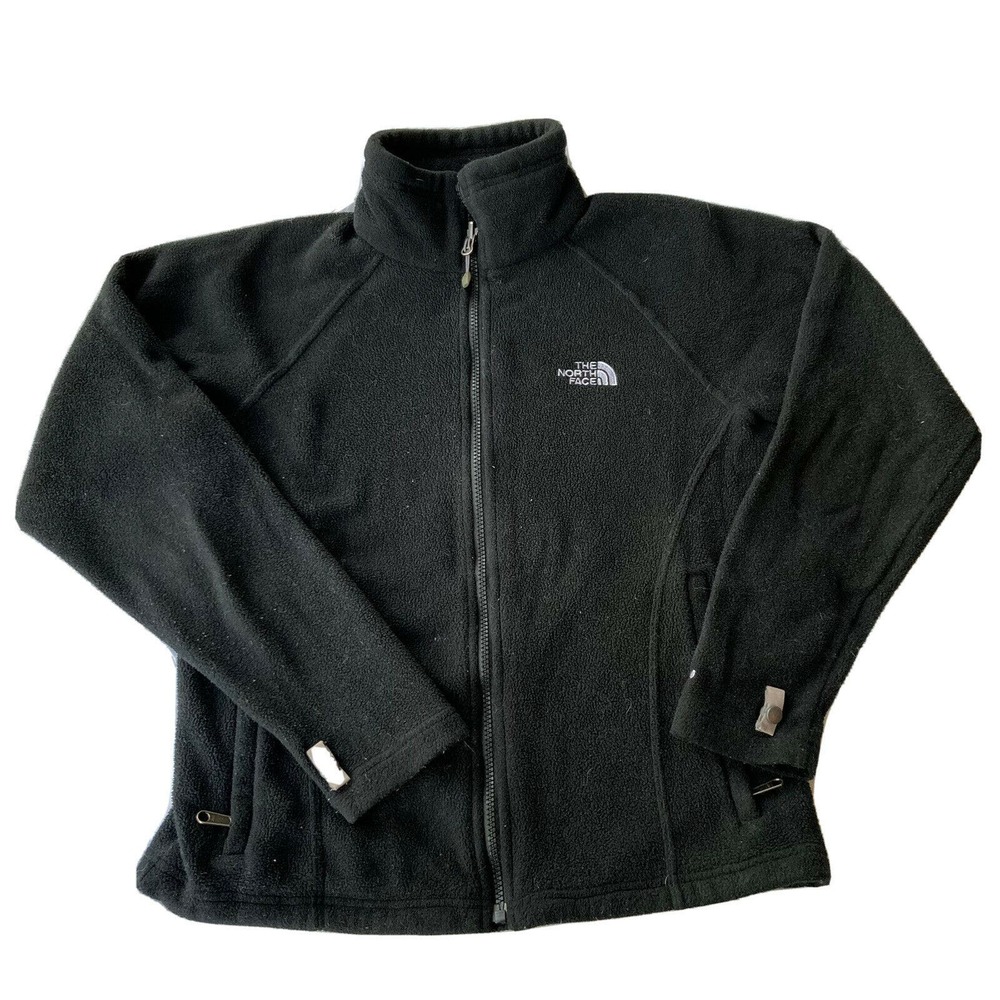 The North Face TKA 200 Fleece Jacket Womens M Black Full Zip Pockets Cinch Waist